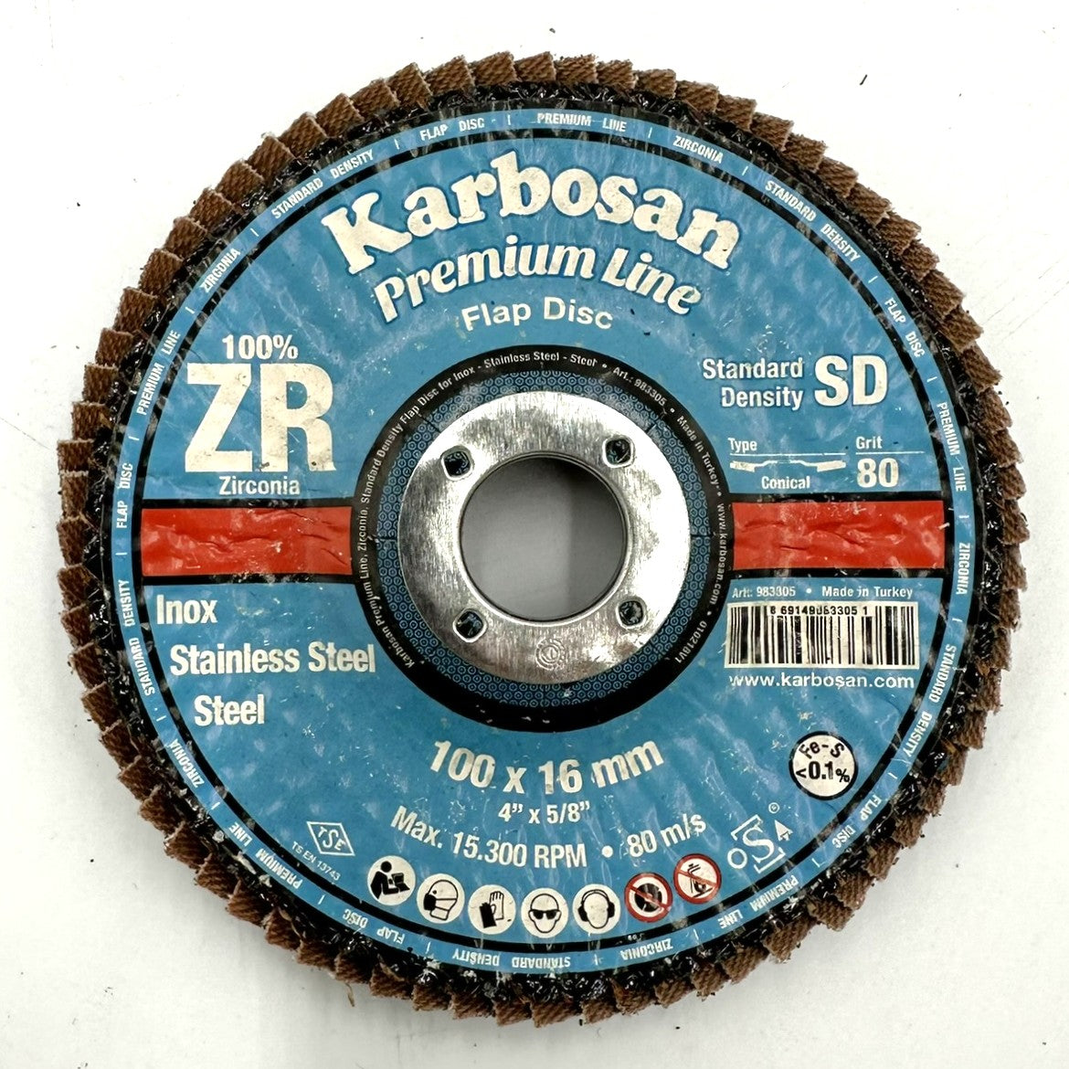 Karbosan 80G Flap Disc 100x16mm Zirconia