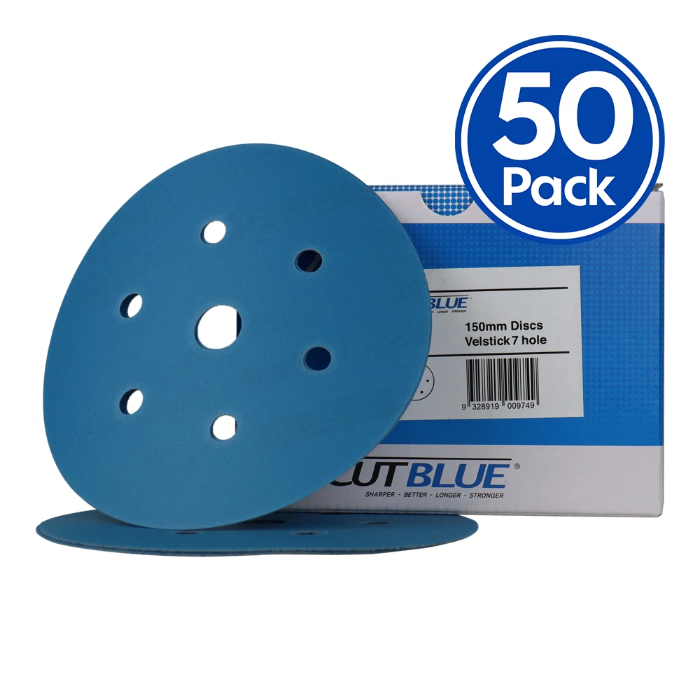 Revcut Blue Velcro Disc 150mm 7 Hole 100 Pack